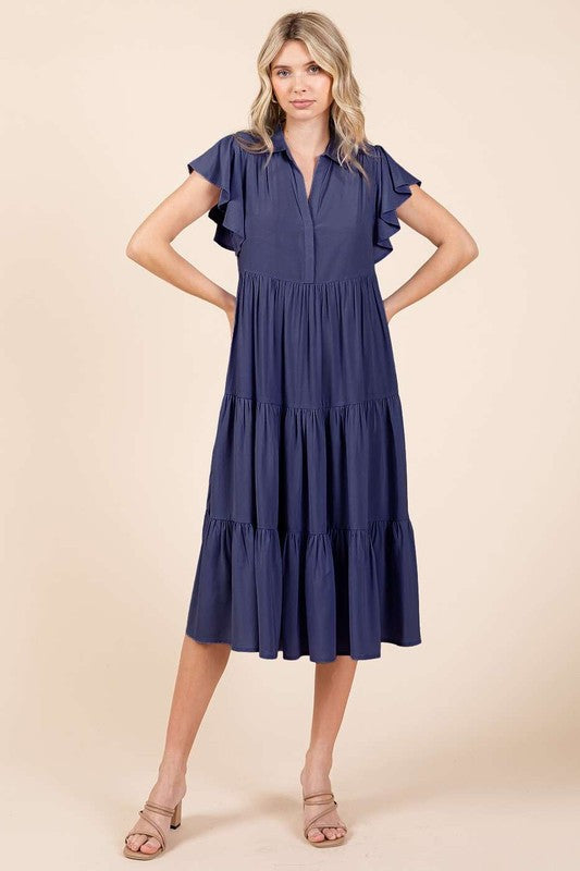 Top Tier Fashion Dark Navy Tiered Midi Dress - D5707NV