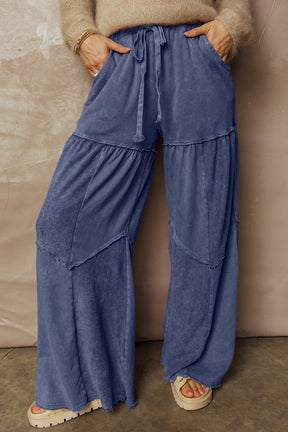 Everyday Comfort Wear Blue Mineral Wash Tiered Wide Leg Pants