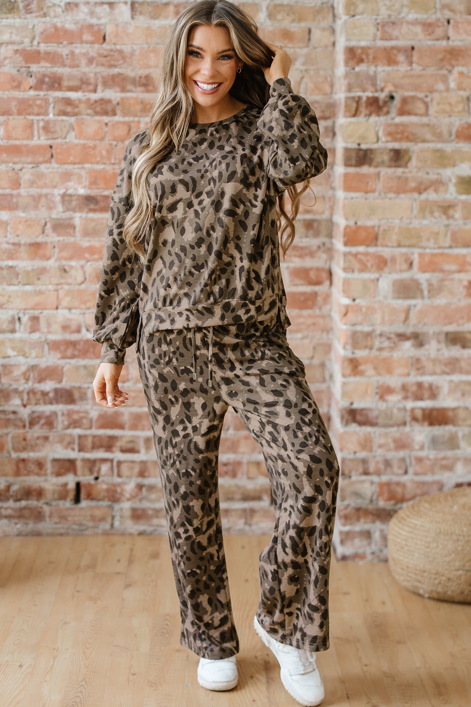 Lounge About Town Brown Leopard Set