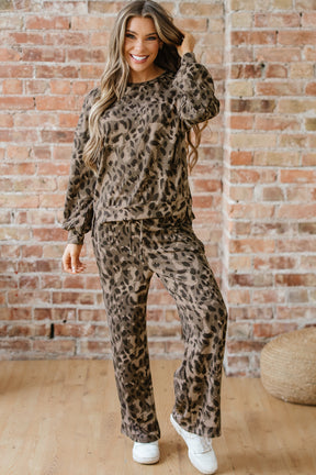 Lounge About Town Brown Leopard Set