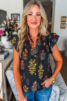 Garden Splash Floral Print Top