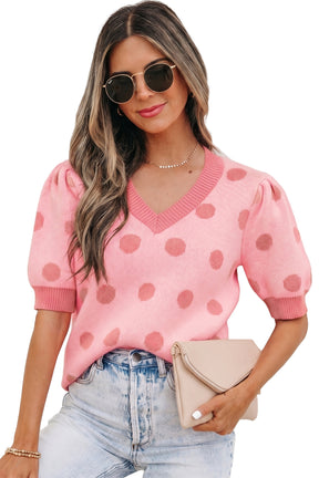 Haute Spot Rose Red Polka Dot Sweater Top