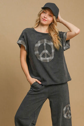 Inner Peace Black Applique French Terry Top