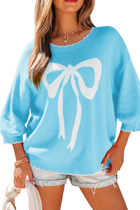 Bow My Gosh Blue Sweater