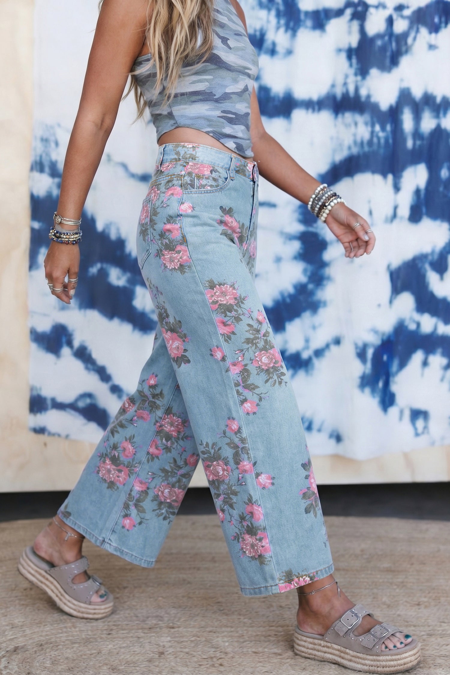 Southern Beauty Floral Print Bootcut Jeans
