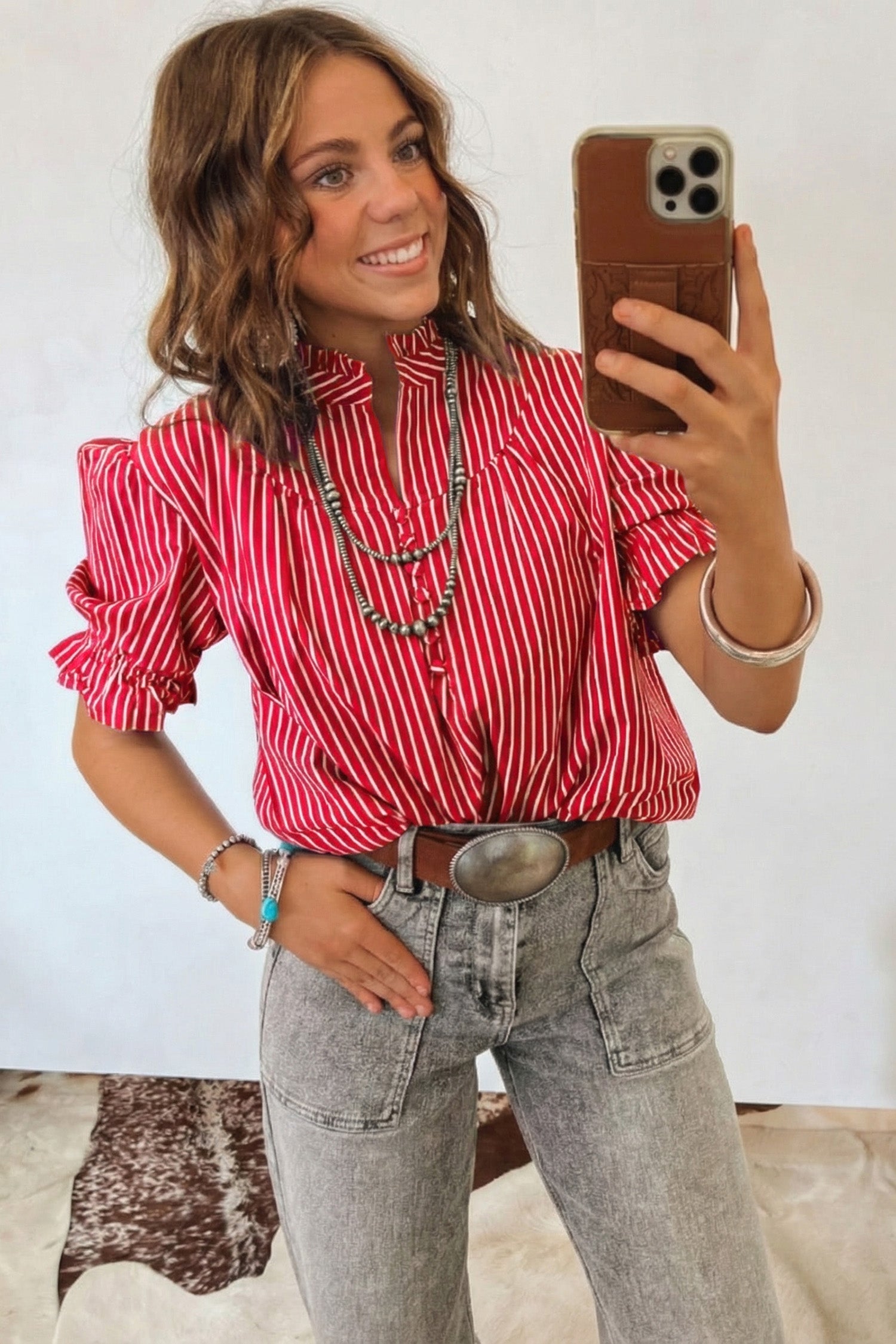 Stripe Dream Ruffled Short Puff Sleeve Top (2 Colors)