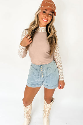 Romantic Moments Smoke Gray Floral Lace Top - T11066GR