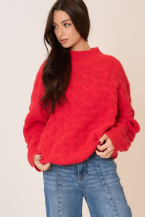 Cozy Up Cable Red Mock Sweater - S001RD