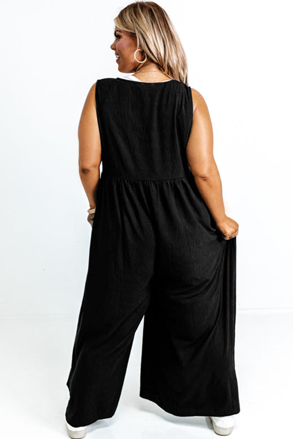 Sweet Sass Vibes Button Front Loose Jumpsuit RMP864BK