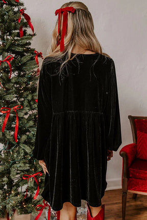 Dress Up Time Velvet Bubble Sleeve Mini Dress