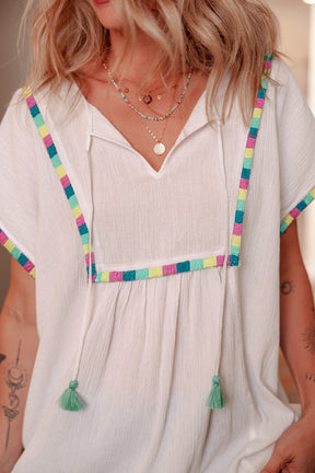The Perfect Touch Colorful Fringed Detail Top