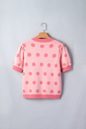 Haute Spot Rose Red Polka Dot Sweater Top