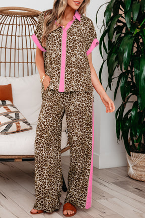 Time To Relax Leopard Pink Stripe Top and Pants Set