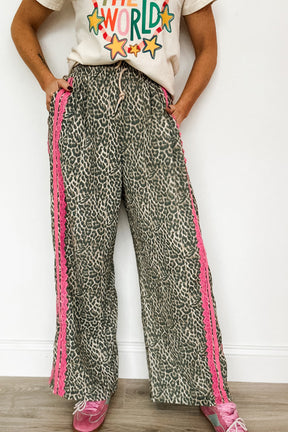 Pretty Fierce Pink Contrast Lace Striped Detail Drawstring Pants