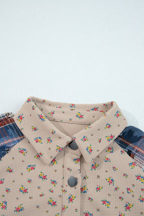 Simply Boho Blue Plaid Patchwork Distressed Waffle Knit Shacket