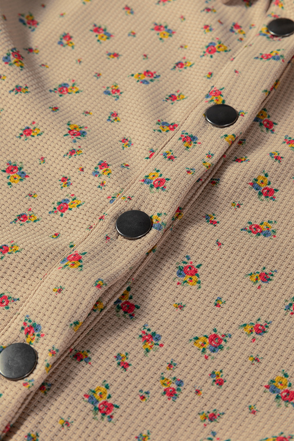 Simply Boho Oatmeal Plaid Patchwork Distressed Waffle Knit Shacket