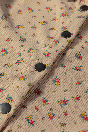 Simply Boho Oatmeal Plaid Patchwork Distressed Waffle Knit Shacket