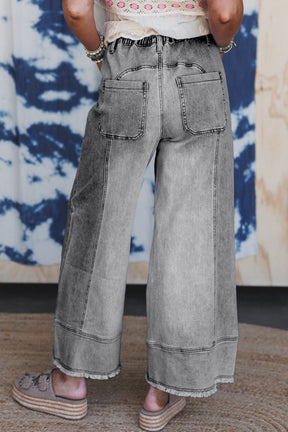 Worth Your While Gray Drawstring Wide Leg Denim Pant