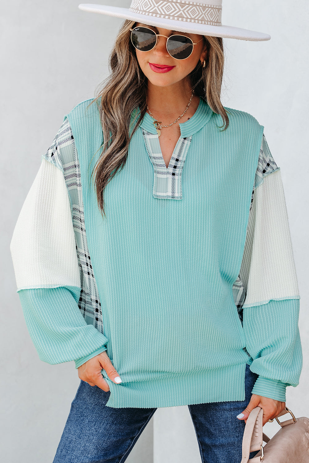 Aruba Dreams Corded Texture Colorblock Top