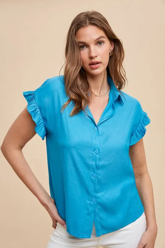 Flirt Squad Relaxed Fit Ruffle Sleeve Top - T11371TE