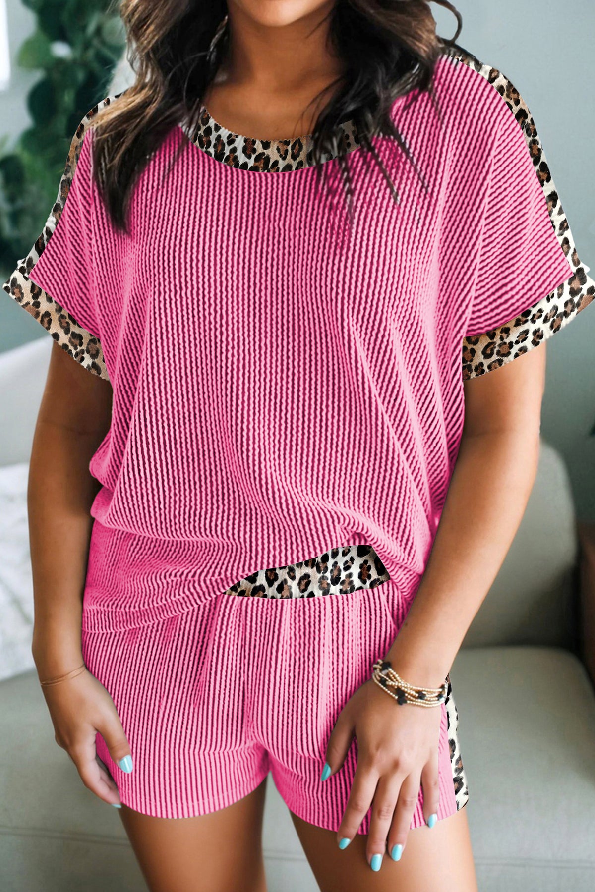 Feeling Wild Pink Ribbed Top And Short Set