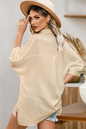 Basically Chic Apricot 3/4 Puff Sleeve Top