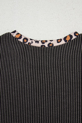 Cozy Horizon Leopard Ribbed Top and Cropped Pants Set