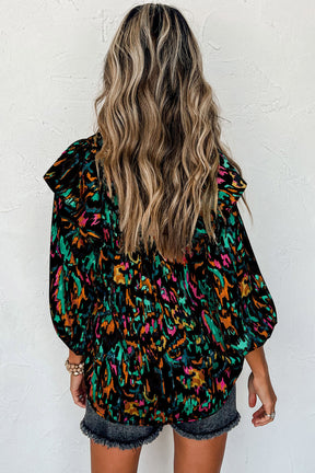 Full Spectrum Abstract Print 3/4 Puff Sleeve Top