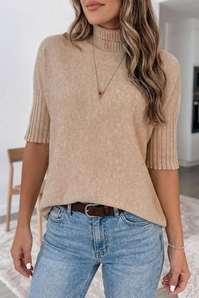 Warm Embrace Beige Ribbed Sweater