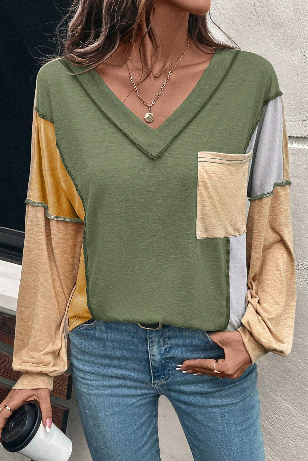 Block Party Colorblock V Neck Top