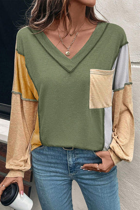 Block Party Colorblock V Neck Top