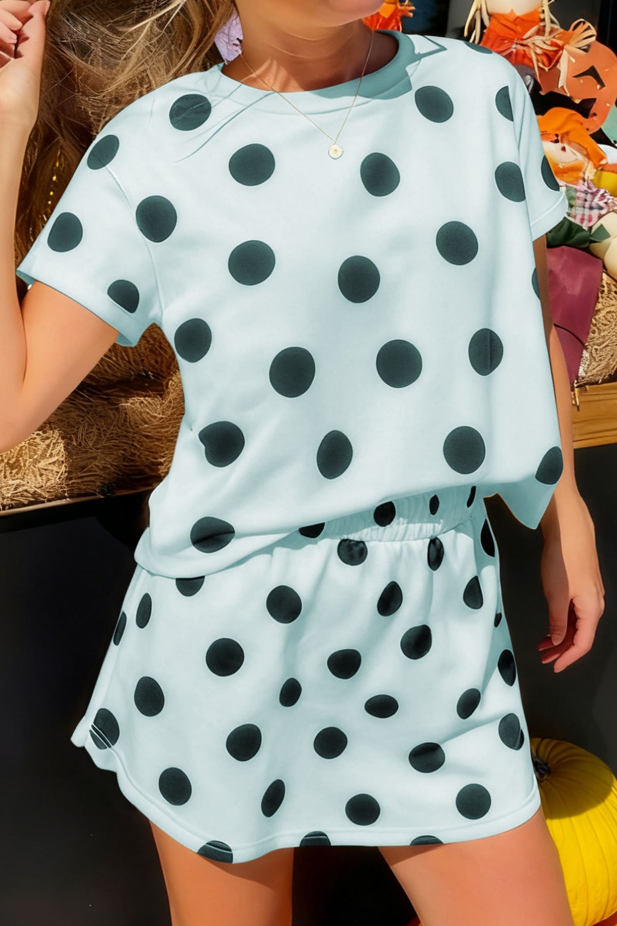 It's Spot On Sky Blue Polka Dot Top And Skort 2pc Set