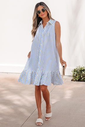 Blue Skies Ahead Stripe Shirt Collar Dress