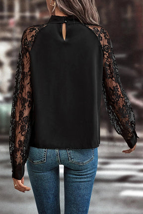 Lace And Poise Keyhole Floral Lace Top - T11008BK