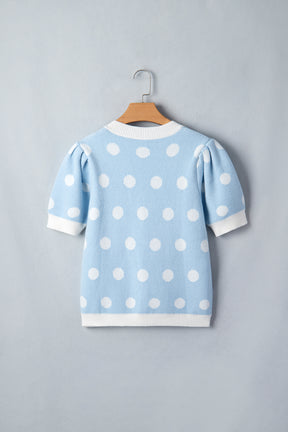 Haute Spot Blue Polka Dot Sweater Top