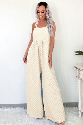 On The Checklist Beige Checkered High Waist Wide Leg Overall