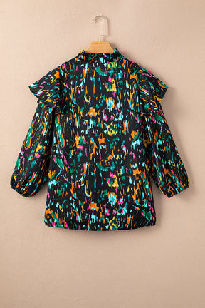 Full Spectrum Abstract Print 3/4 Puff Sleeve Top