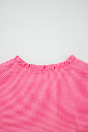 Pink All Day Embroidered Puff Sleeve Textured Top