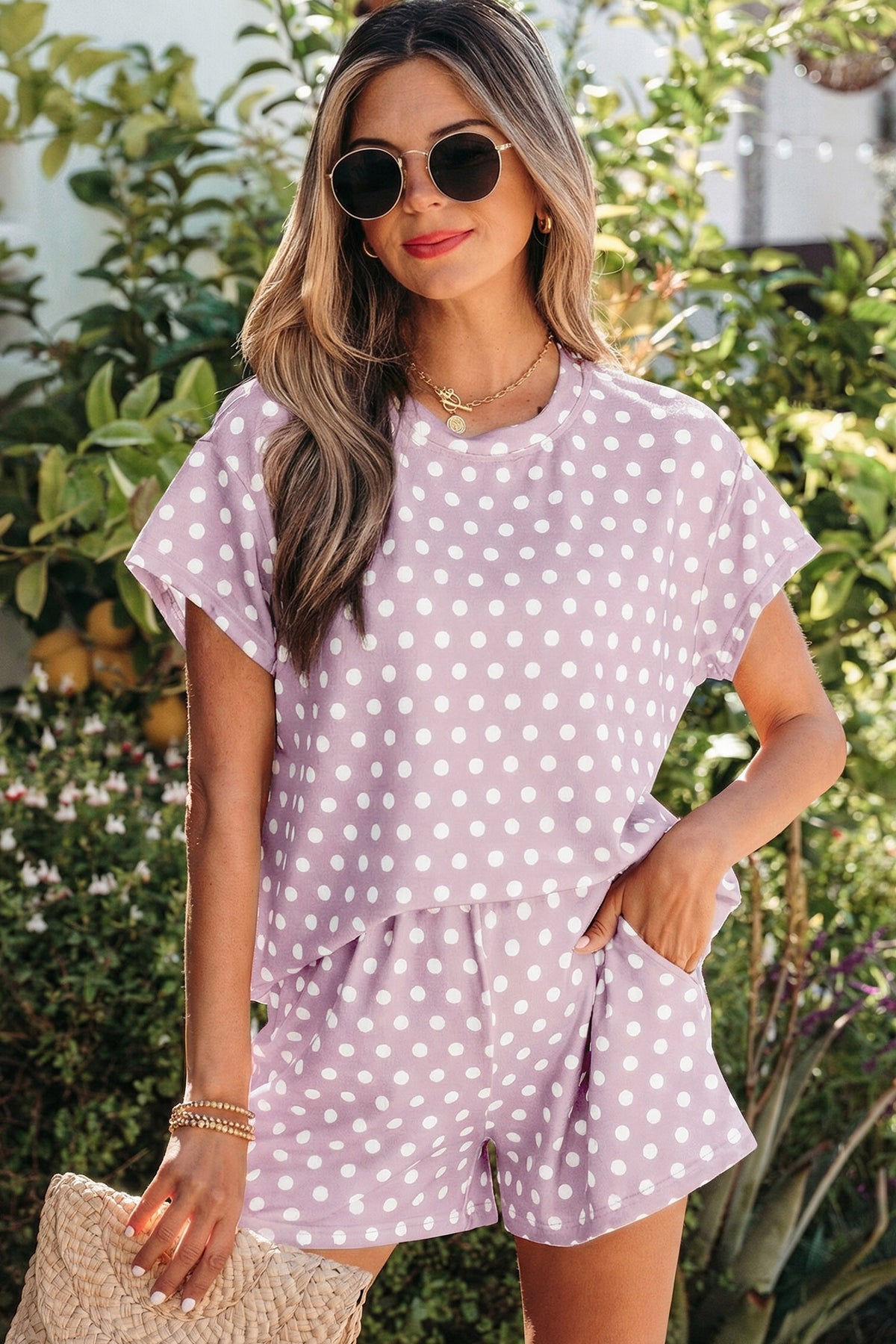She's Got A Way Purple Polka Dot Top And Short Set