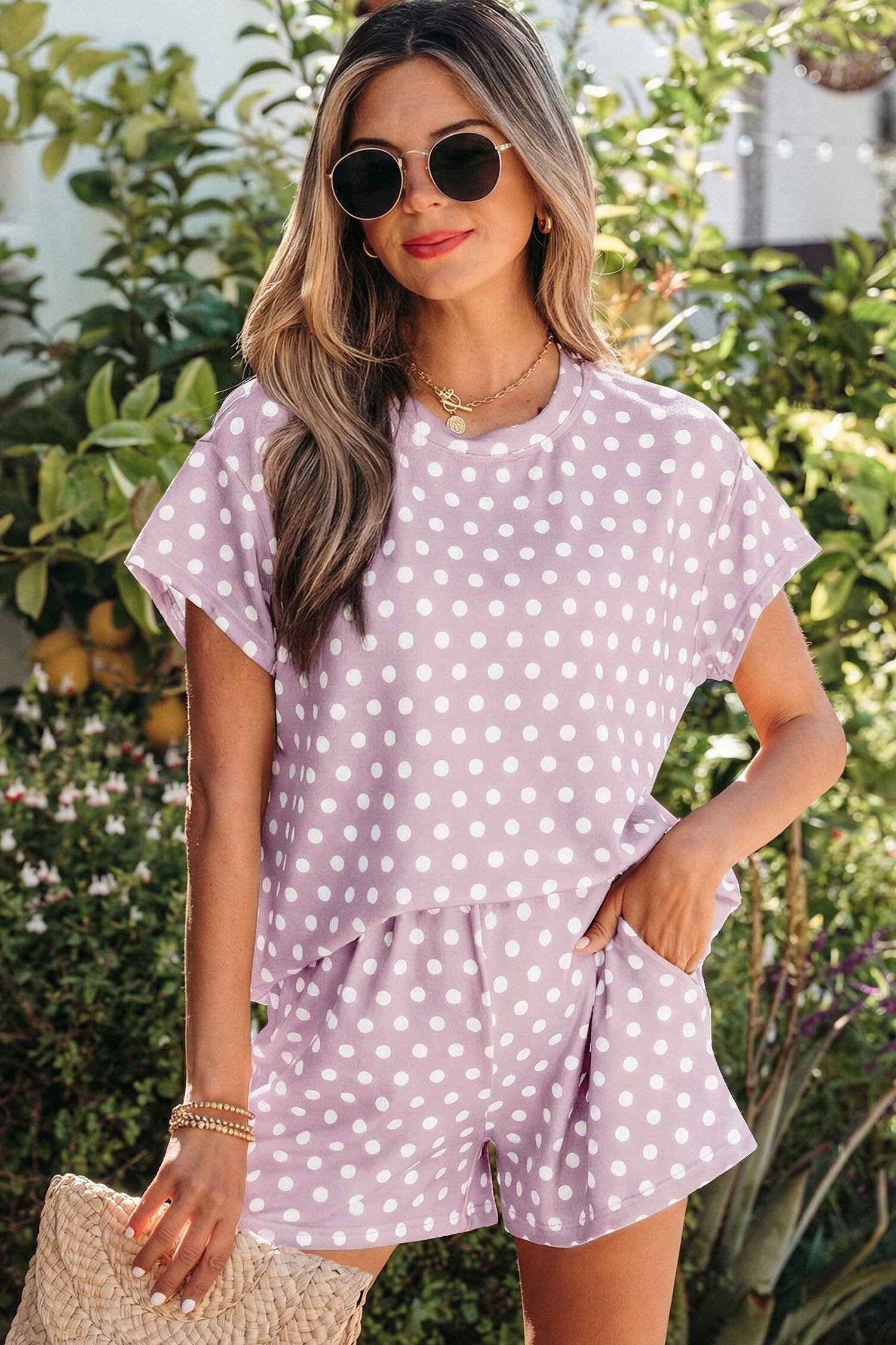 She's Got A Way Purple Polka Dot Top And Short Set