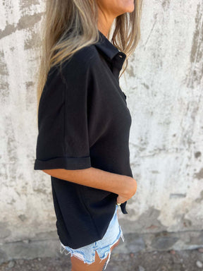 Milano Button Down Short Sleeve Black Top - T11044BK