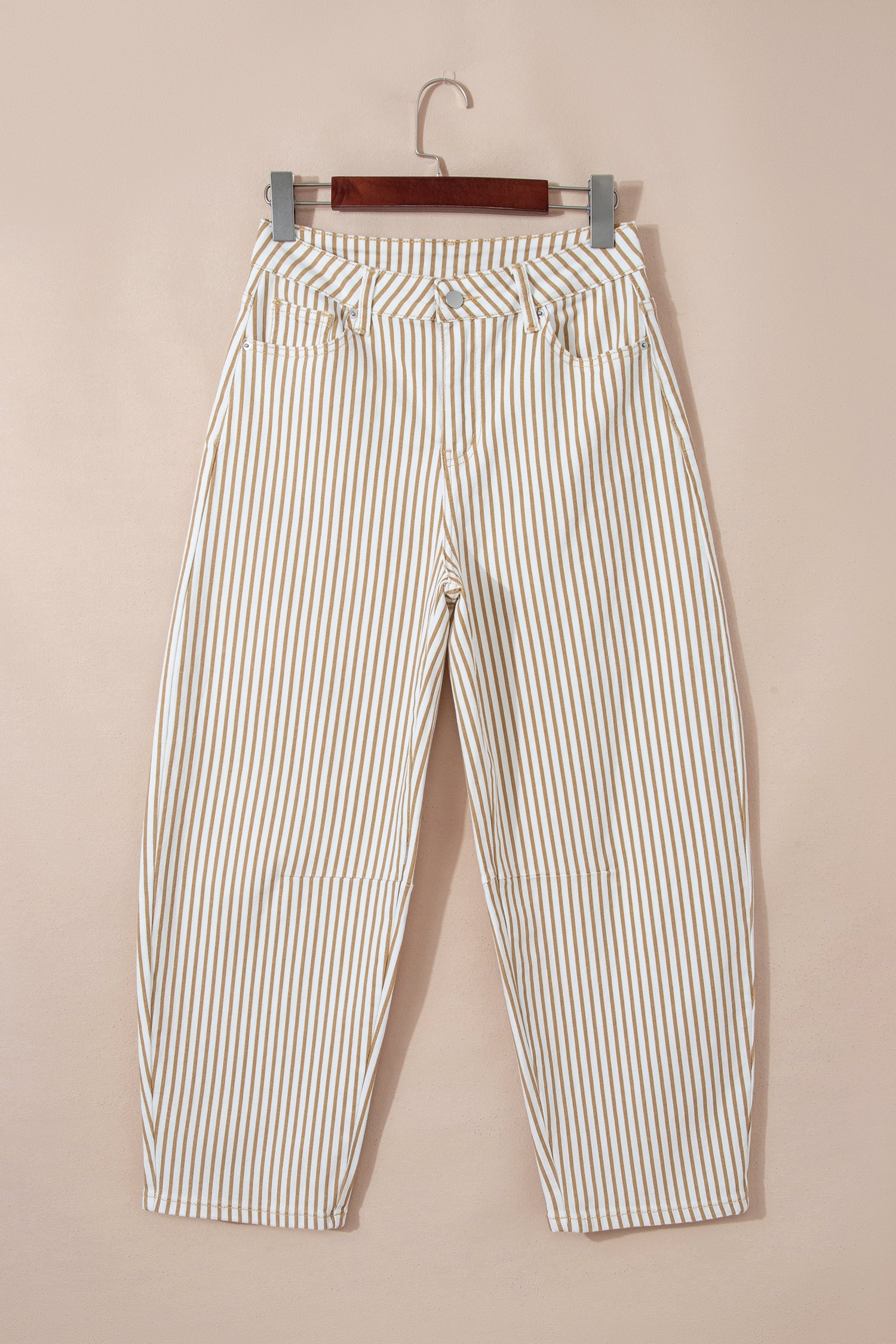 Just Feels Right Khaki Stripe Casual Barrel Jeans