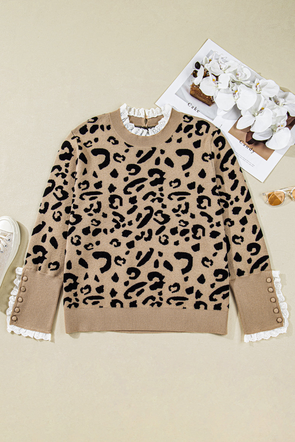 Barely Wild Pattern Lace Ribbed Plus Size Sweater