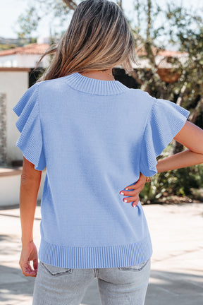 Daily Classic Blue Ruffle Sleeve Top