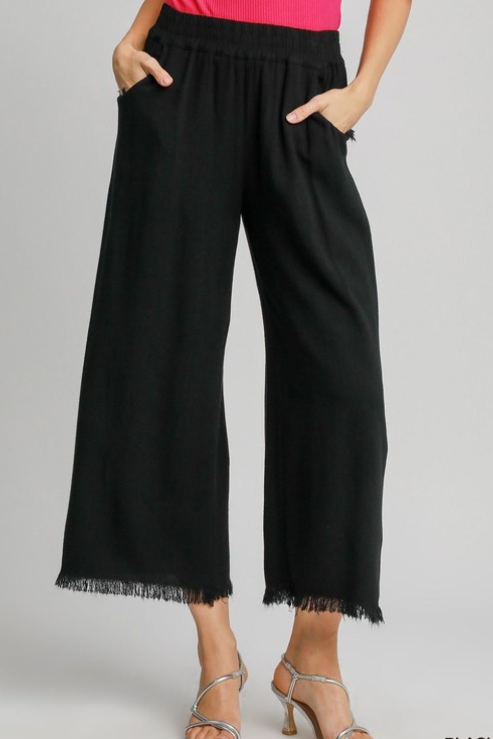 Basics On Point Black Linen Wide Leg Pant - PNT1779BK