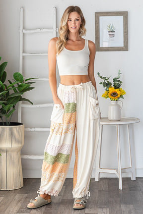 Blooms For Days Cream Floral Patchwork Pants - PNT1788CR