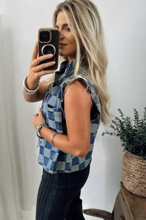 Vibes In Check Denim Vest