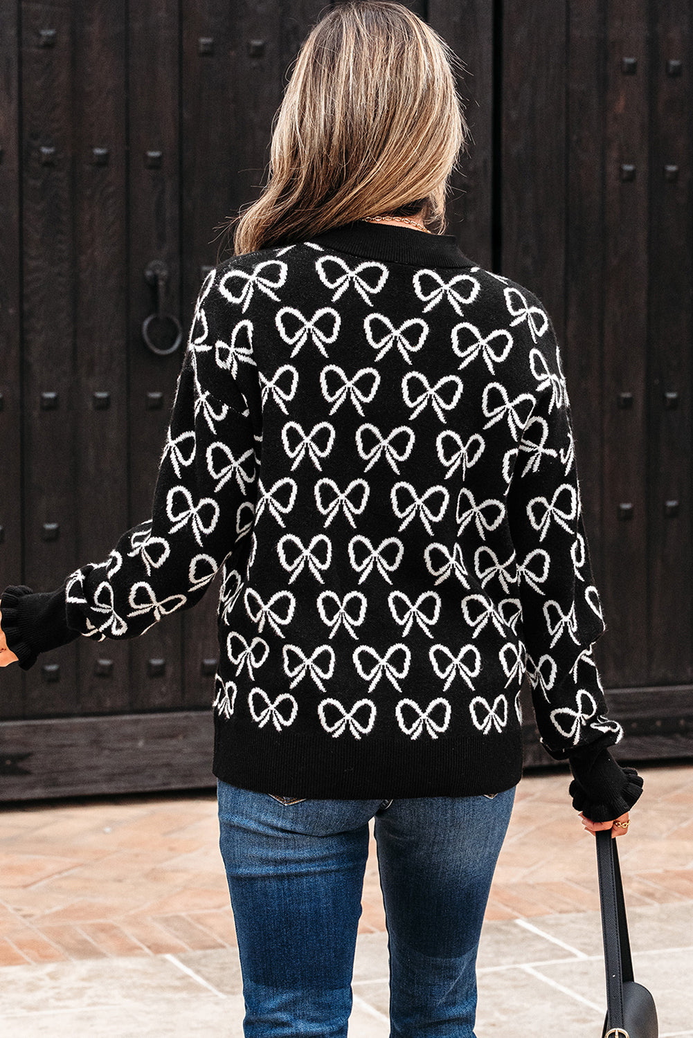 Zipped in Bows Zipped Collar Sweater