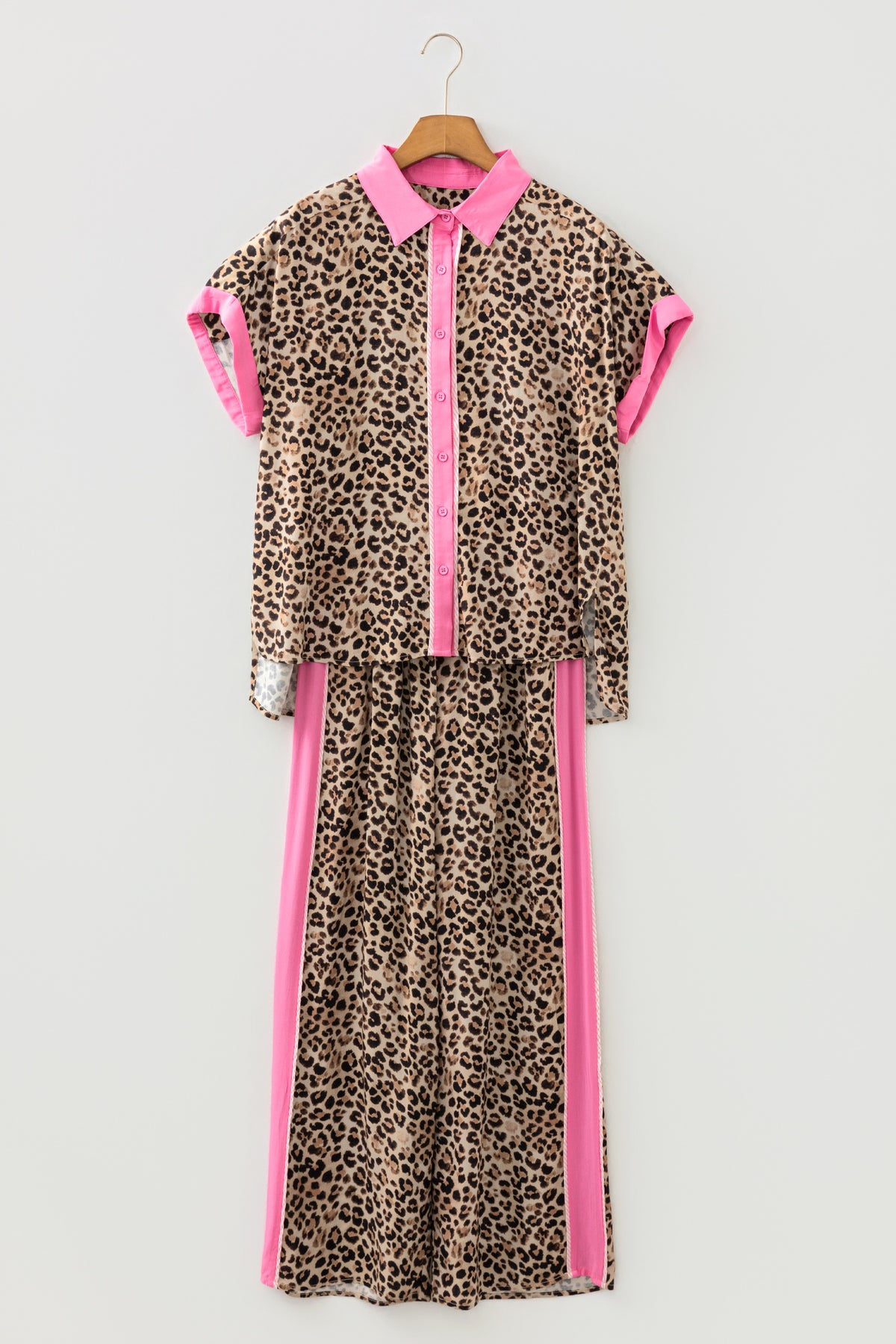 Time To Relax Leopard Pink Stripe Top and Pants Set