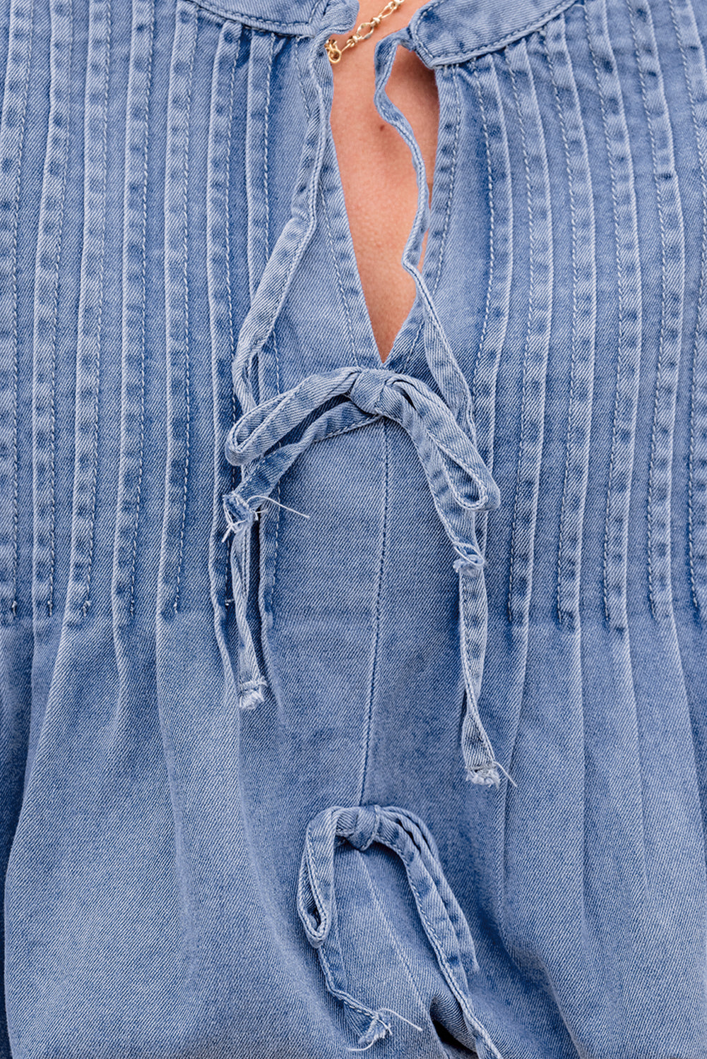 So Little Time Denim Front Bow Tie Top